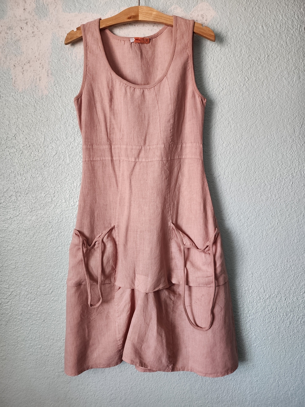 Made In Italy Sleeveless Dusty Pink Linen Mini Dress with Patch Pockets